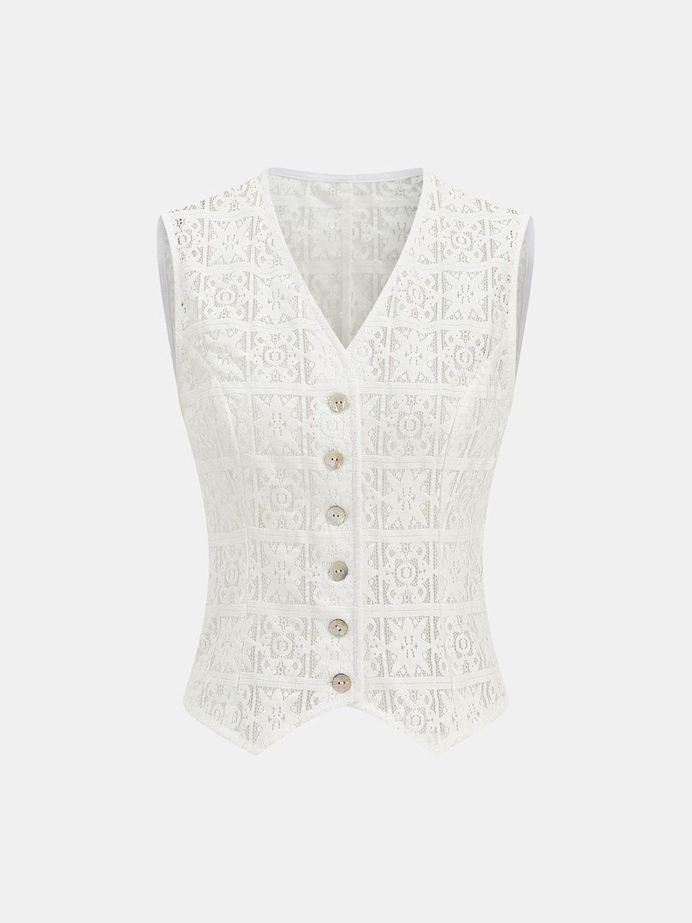 COMMENSE Sleeveless White Lace Button-Front Vest Top - Picture 2 of 3